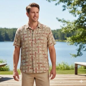 Woolrich Men's Hawaiian Camp Shirt Canoe Print Short Sleeve Button Up - Size 2XL